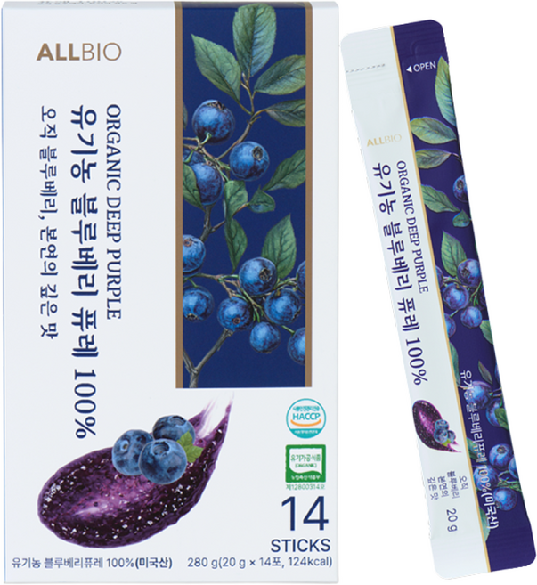 올바이오 유기농 블루베리 퓨레 100% 미국산, 1, 280g