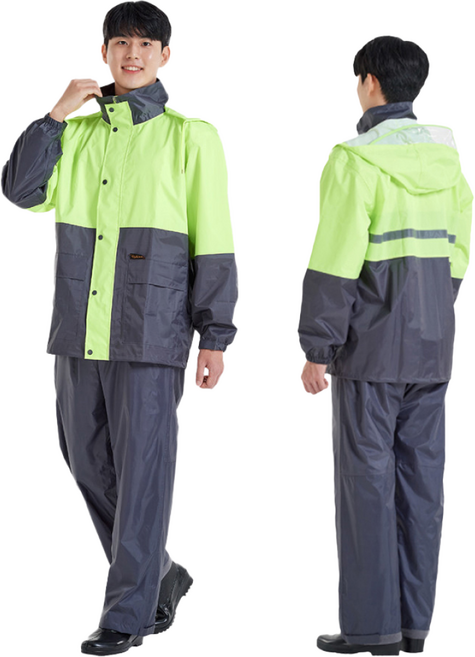 회오리 KO-2400 우비 비옷 작업용 초경량 안전우의 세트, 1개, 형광+진회