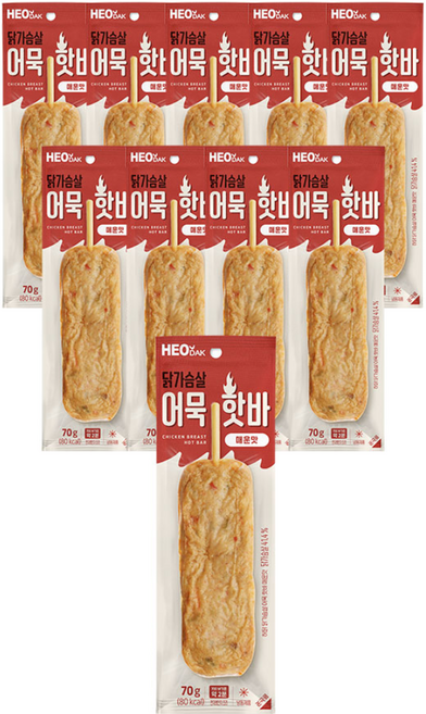 허닭 닭가슴살 어묵 핫바 매운맛, 10개, 70g