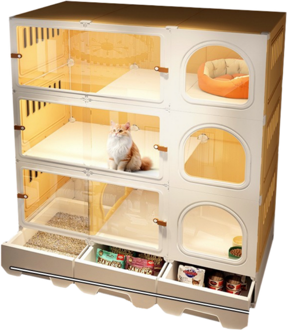 여기냥 올인원 고양이호텔 놀이터 빌라 아파트 하우스 케이지 격리장 집, 1세트, 화이트+B타입