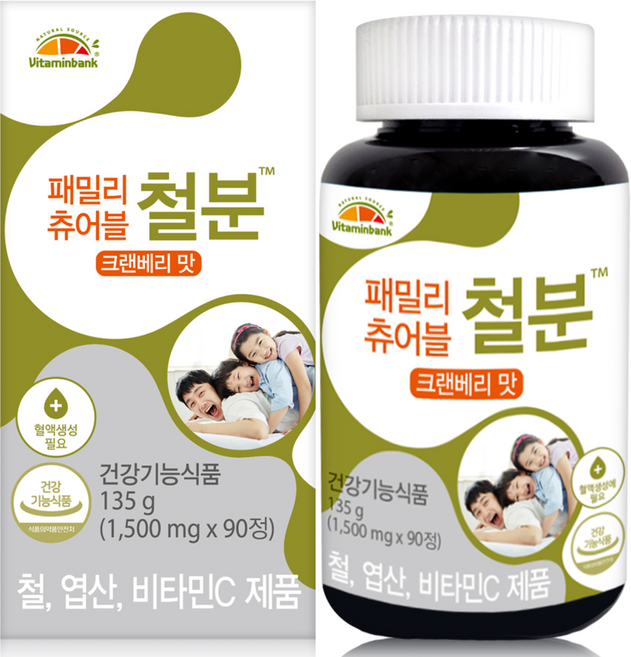 비타민뱅크 패밀리 츄어블 철분 크렌베리맛, 90정, 1개