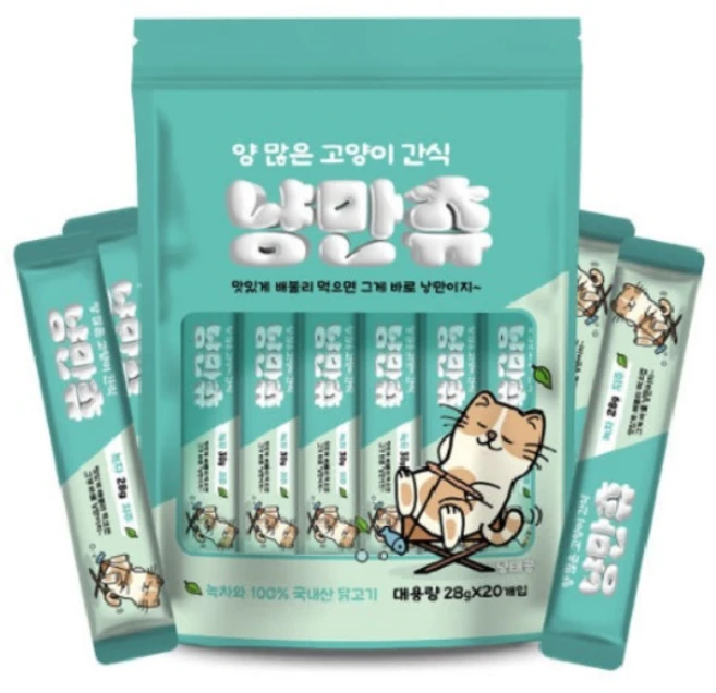 양많은 짜먹는 고양이간식 냥만츄 녹차 대용량 28g x 40개 - 쿠팡