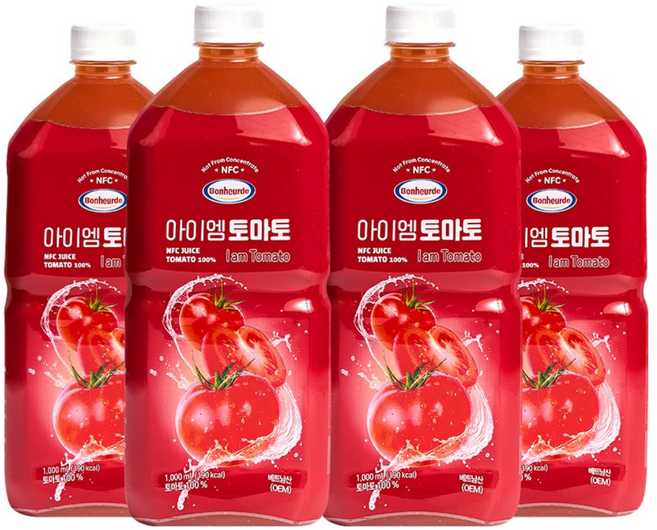 보넬드 아이엠 토마토 100% NFC 착즙주스, 4개, 1L