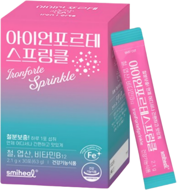 스마힐 철분 엽산 비타민B12 과일맛 아이언 포르테 스프링클 임산부 철분보충여성 청소년, 1개, 30회분