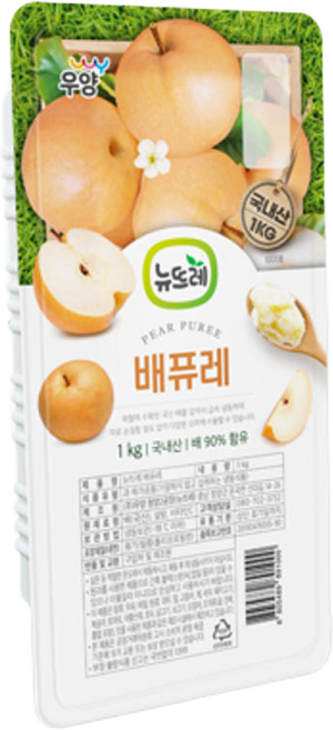 뉴뜨레 냉동 국산 가당 배퓨레 /국내산 배 90%함유, 뉴뜨레 냉동 배퓨레 1kg 국산, 5개