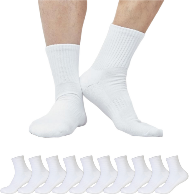 청춘양말 남성 빅사이즈 큰발전용 양말 중목 스포츠 10켤레, 화이트, 10개