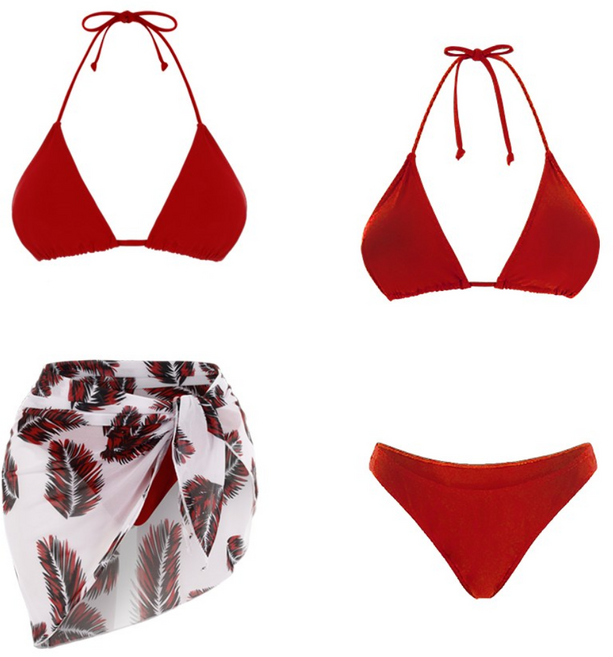 모노소울 자동몸매보정 발리여신 3피스 홀터 비키니 가슴골 수영복 M L, 레드, M (A-D 44-55까지)