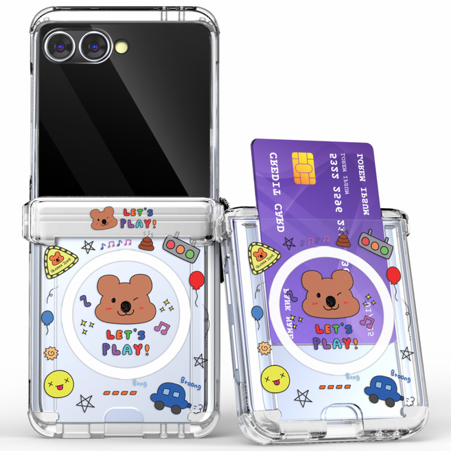 갤럭시Z플립 5 6 7 애니멀 드로잉 맥세이프 카드 명 하드 케이스