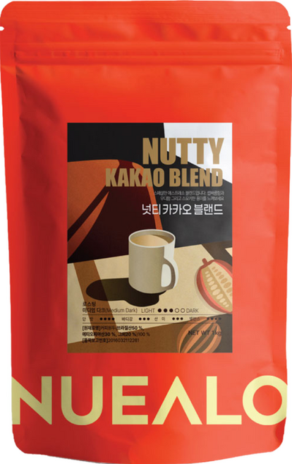 누알로 넛티 카카오 블랜드 아라비카 % 로부스타 X 고소한 원두커피 홀빈 (분쇄안함), 1개, 1kg, 홀빈(분쇄안함)