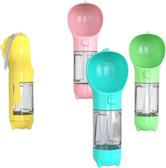 강아지 애견 산책 휴대용 다기능 물통 사료통 간식통, 레이크블루, 300ml 물통+배변봉투, 1개
