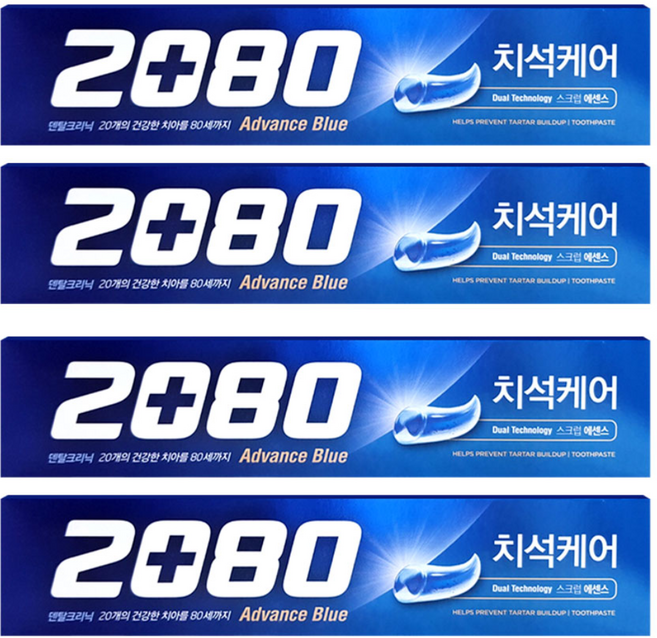 2080 치석케어 어드밴스 블루 치약 160g, 4개