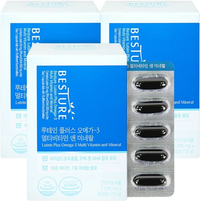 베스처 루테인 플러스 오메가3 멀티비타민 앤 미네랄 60정 (2개월분), 3개 - 쿠팡
