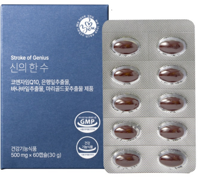 [ONLY 쿠팡 특가] 옹쌔므옹땜 신의한수 혈행 기억력 개선 영양제 눈건강 루테인 혈압 코엔자임Q10 은행잎 추출물, 1개, 60정