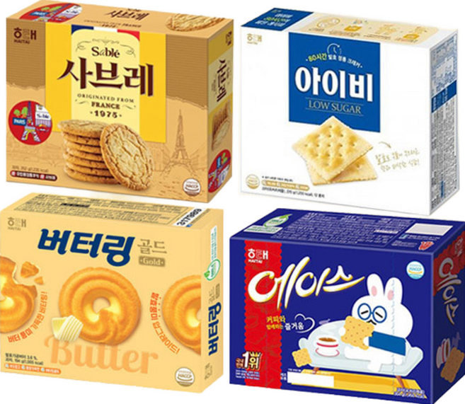해태 에이스 364g+사브레 252g+아이비 270g+버터링 골드 194g(총4개)