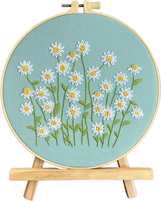 아가토스 DIY 데이지 꽃 프랑스 자수 패키지 세트, 블루데이지, 1세트