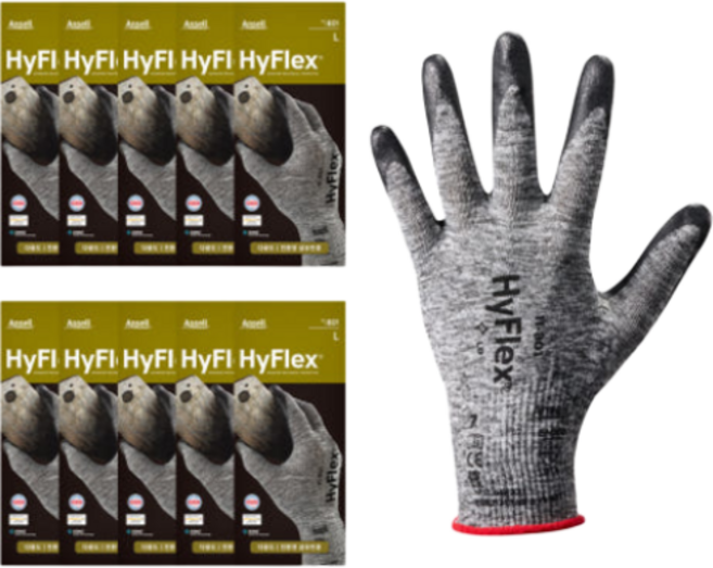 [안셀] 10켤레 하이플렉스 11-801 작업장갑 NBR 작업용 반코팅 택배 물류 배달 캠핑 원예, M(8호)