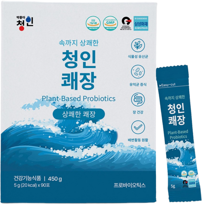 [본사판매] NEW 청인 쾌장 450g (5g X 90포) 사과식이섬유 함유, 1개