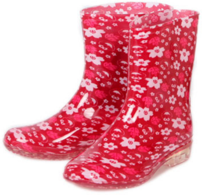 보생 패션 투명 여반장화 레드플라워