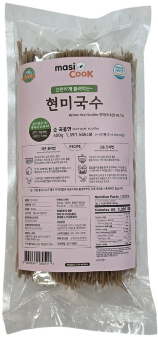 masiCook 마시쿡 간편하게 불려먹는 현미국수, 400g, 1개