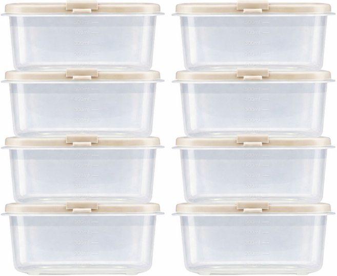 DAMDA 담다톡 전자레인지 밀폐용기 세트 냉동밥 용기, 직사각 600ml*8p, 1세트