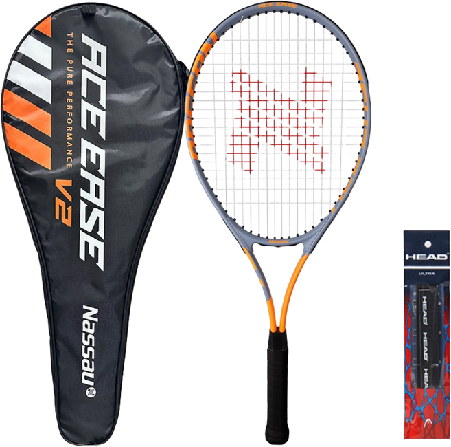 낫소 테니스 라켓 에이스 이지 V1 V2 (채1/가방1) + 헤드 울트라 오버그립 (1입), V2오렌지, 1세트, 에이스이지