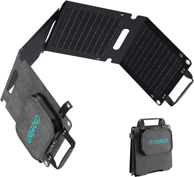 초텍 휴대용 태양광 패널 보조배터리 충전기 접이식 캠핑용 28W, SC005, 블랙