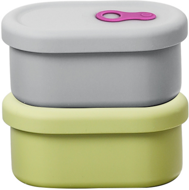 파미레 실리콘 스팀홀 용기 타원형 2종 세트 350ml, 그레이+올리브, 1세트