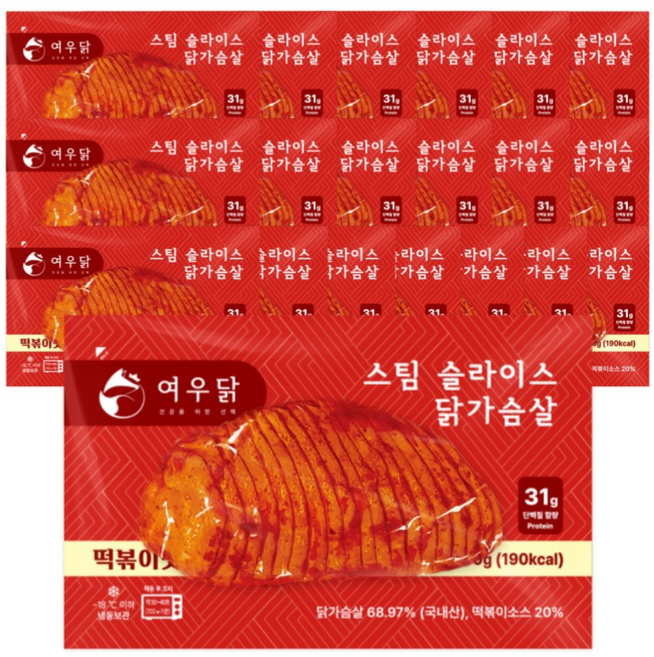 여우닭 스팀 슬라이스 닭가슴살 떡볶이맛, 150g, 20개
