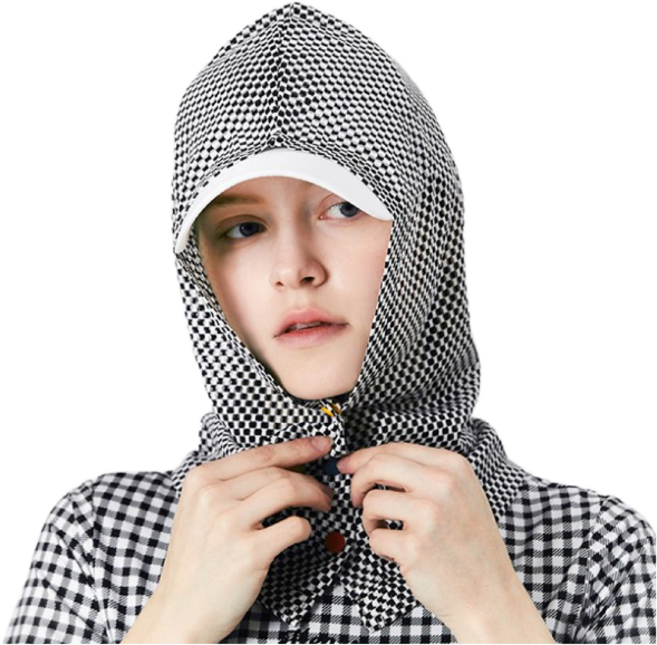 [AVAVE] 어베이브 자외선차단 골프 파크골프 후드형 햇빛가리개, 체크블랙, 1개