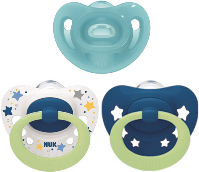 누크 쪽쪽이 체험팩 S1(0~6개월) 올실리콘+야광 [센서티브 1개 + 시그니처 야광 2개], 1세트, 블루+스페이스블루, S1 (0~6개월)