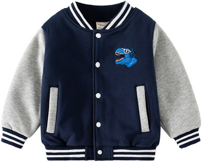 LOlanta 남아용 봄 가을 플리스 야구 점퍼 아동용 안감 기모 아우터 공룡 자수 캐주얼 재킷