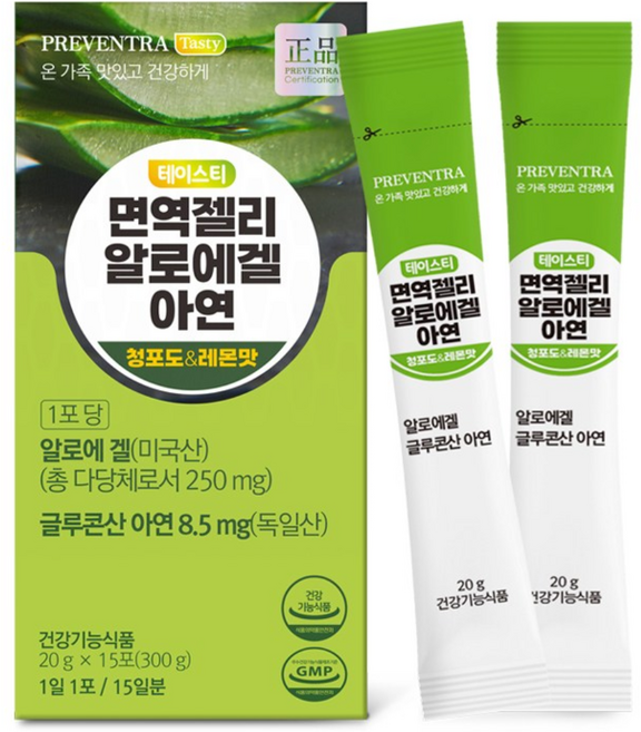 프리벤트라 테이스티 면역젤리 알로에겔 아연 15일분 / 총다당체 250mg 글루콘산아연, 1개, 300g