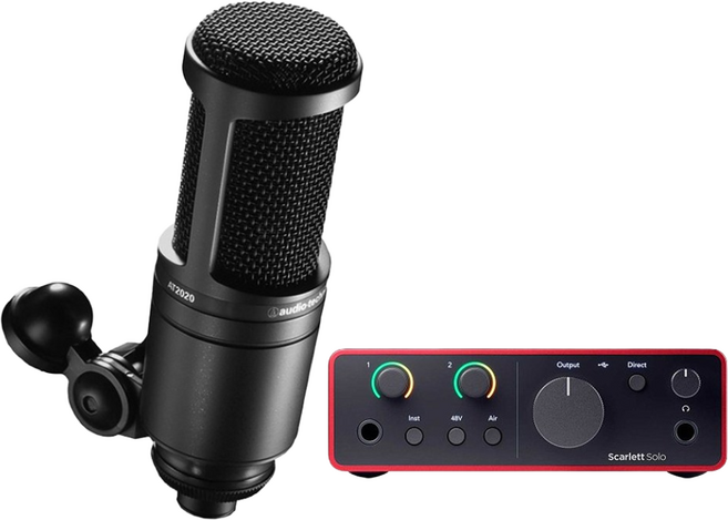 오디오테크니카 AT2020 포커스라이트 스칼렛 솔로 4세대 홈레코딩 입문용 방송용 마이크