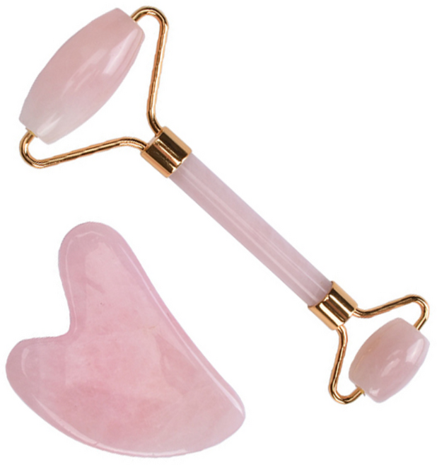 쭈니즈 괄사 마사지 롤러 얼굴 리프팅 경락 마사지 기구 페이스롤러 볼 세트, 분홍, 1세트