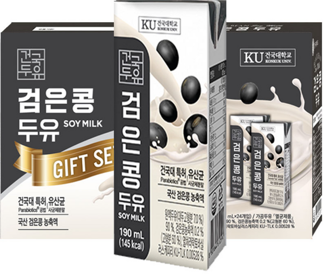 건국유업 건국 선물용 검은콩 고칼슘 두유 190ml, 24개