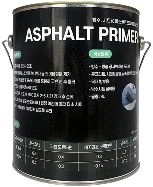 (극동) 아스팔트프라이머 옥상방수 접착제 하도 방수시트 4L, 아스팔트프라이머 4L, 1개