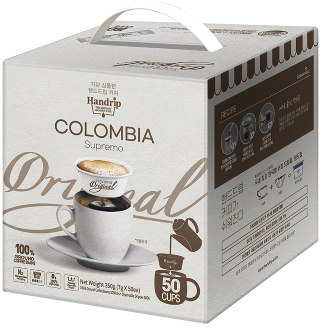 핸드립 오리지널 콜롬비아 수프리모 드립백커피, 7g, 50개입, 1개