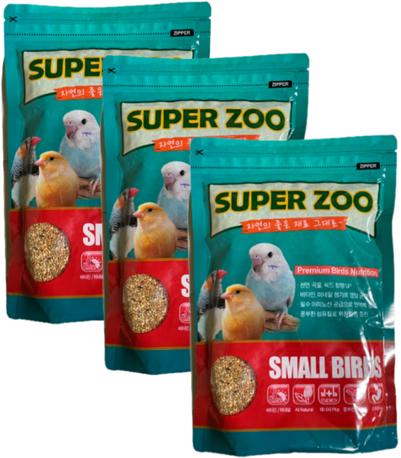 슈퍼주 소형새 사료, 3개, 600g
