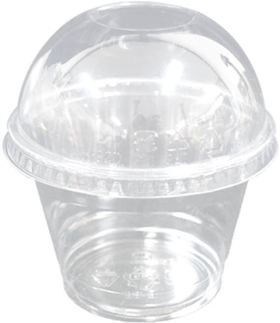 TYP 디저트컵+무타공 돔뚜껑 세트 과일컵 9온스 270ml 100개 세트, 1세트, 100개입