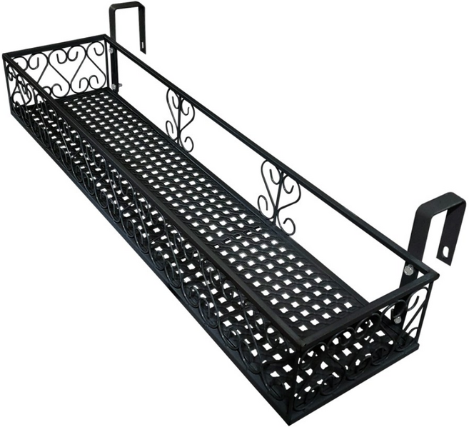 MK 베란다 화분걸이대 일반 난간용 (직각 80 X 20cm) 난간고리2개형, 블랙, 1단