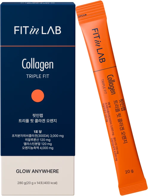 핏인랩 트리플 핏 콜라겐 오렌지 액상 300달톤 초저분자 피쉬 콜라겐 3000mg 엘라스틴 히알루론산 14포, 1개, 14회분 - 쿠팡