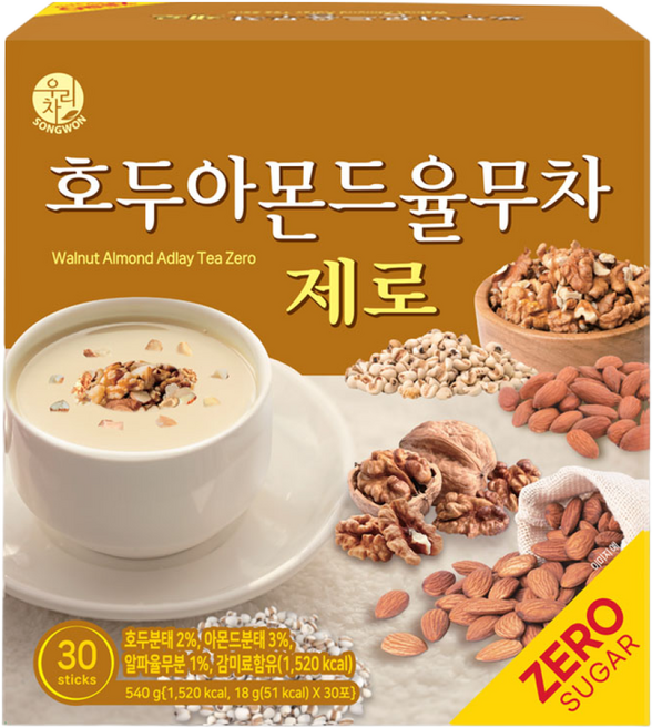 우리차 송원식품 호두아몬드 율무차 제로, 18g, 30개입, 1개