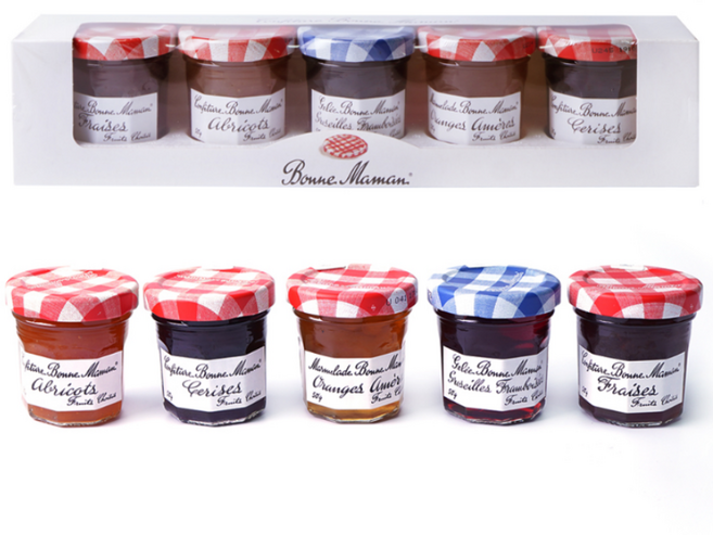 본마망 미니잼 5입세트 딸기 오렌지 라즈베리 살구 체리 250g, 1