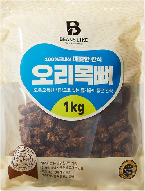 빈즈라이크 오리 목뼈 1Kg 원료부터 생산까지 국내산, 1개