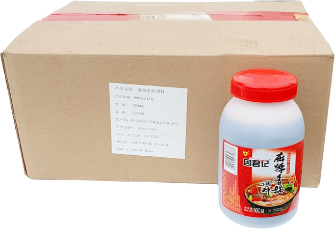 터보마켓 중국식품 주군기 마라샹궈 소스 마라 볶음 요리 소스 대용량, 12개, 900g