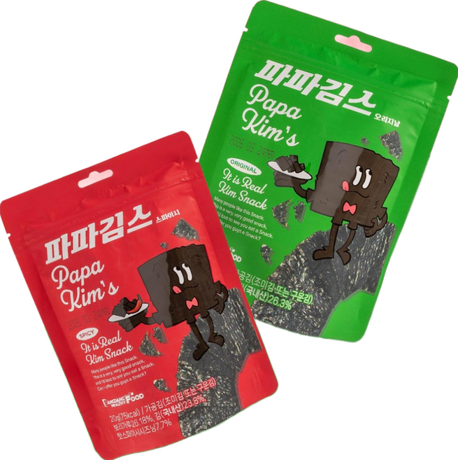 파파김스 김스낵 오리지널+스파이시 다이어트 간식 [원산지:국산(충청남도 서천군)], 4개, 20g