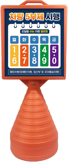 오뚜기 사각 요일제 5부제 10부제 안내판 차량번호 적용 탑승 안내 자동차 주차구역 운전자 차량, 단면 04 + 뒷면무지, 1개