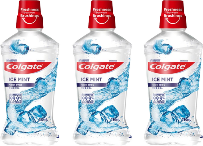 콜게이트 마우스워시 아이스 민트, 750ml, 3개