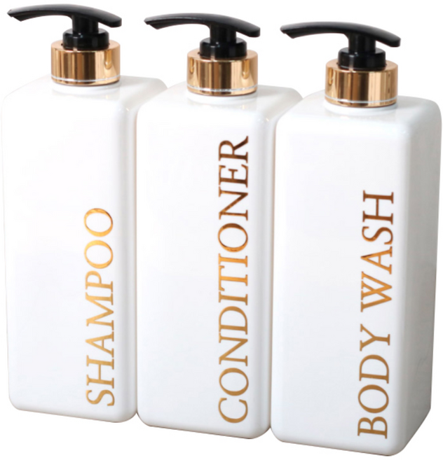 골드 사각 욕실 디스펜서 3종 세트, 화이트, 1세트