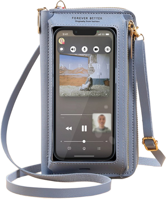 폰로드 터치 스크린 전기종 스마트폰 지갑형 크로스백 케이스, 블루, 1개